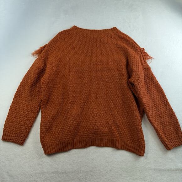 Listicle M Medium Cable Knit Sweater Oversized Fringe Boho Chunky Mohair Blend - Picture 9 of 10